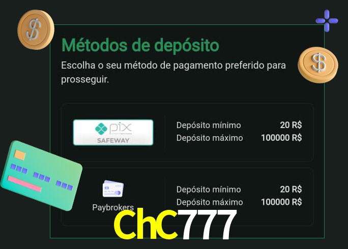 O cassino ChC777 oferece uma grande variedade de métodos de pagamento